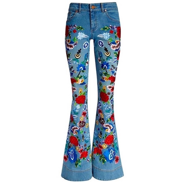 ALICE + OLIVIA Embroidered Ryley Bell Bottom Jean - Picture 5 of 5